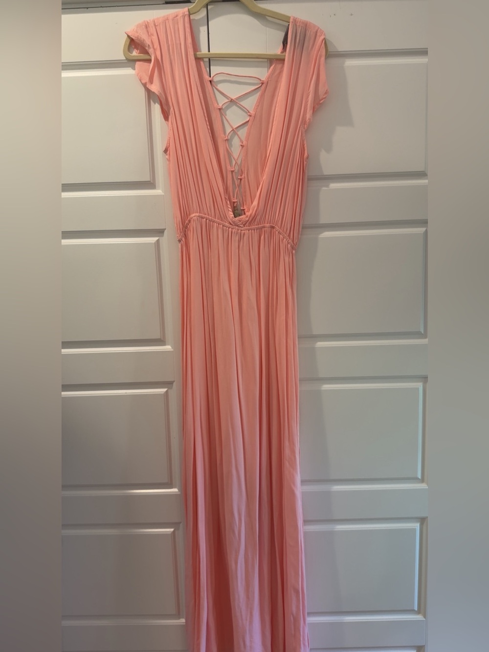 Women’s Pink Deep-V Lace-Up Maxi Dress Swim Coverup Vince Camuto